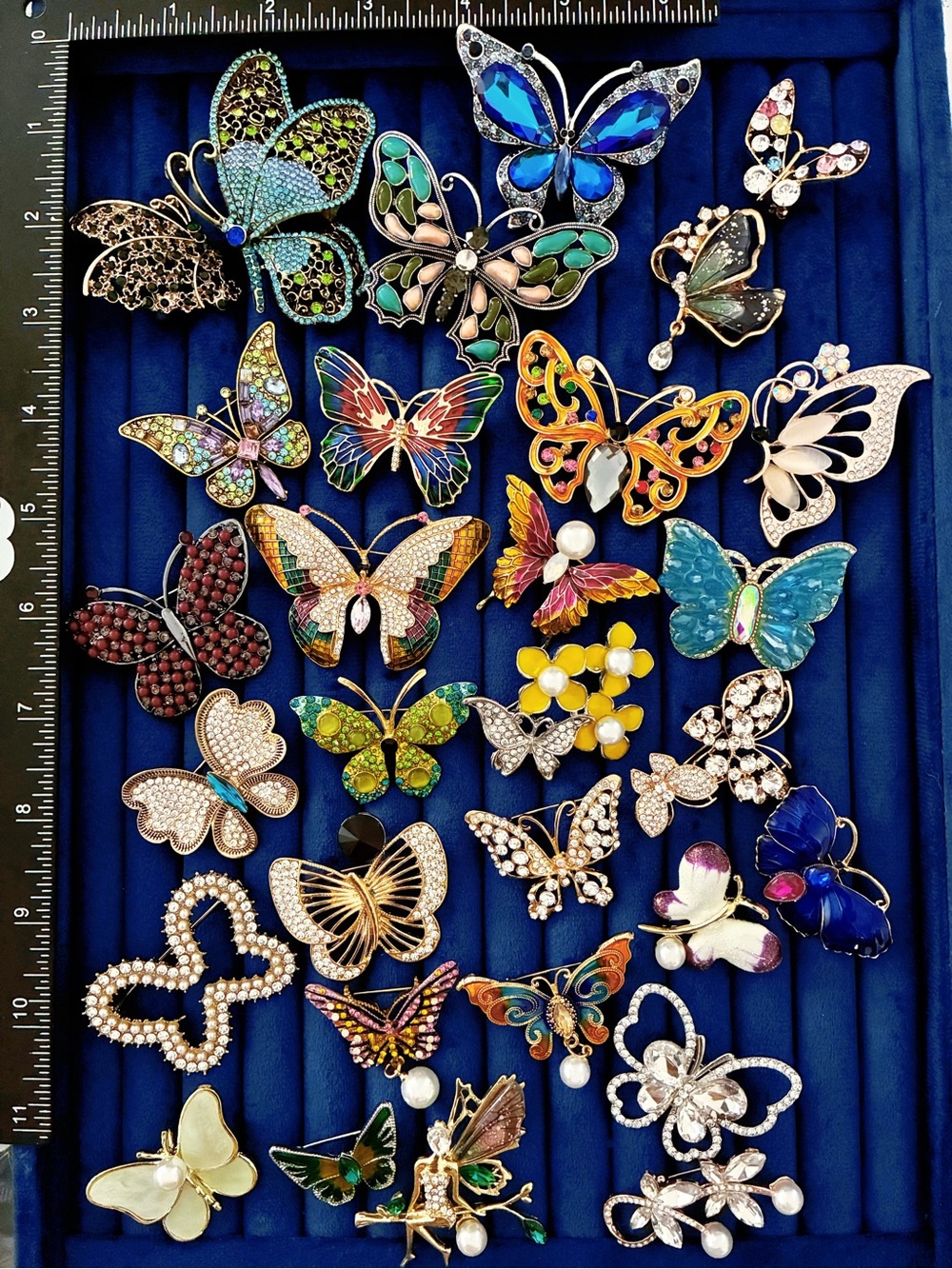 Lot 30 Butterfly Brooch Pins Rhinestone Enamel Colorful Jewelry Collection